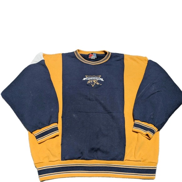 The Unbranded Brand Tops - Vintage Michigan Wolverine Sweatshirt, Size Xtra Large, White Yellow Navy Blue